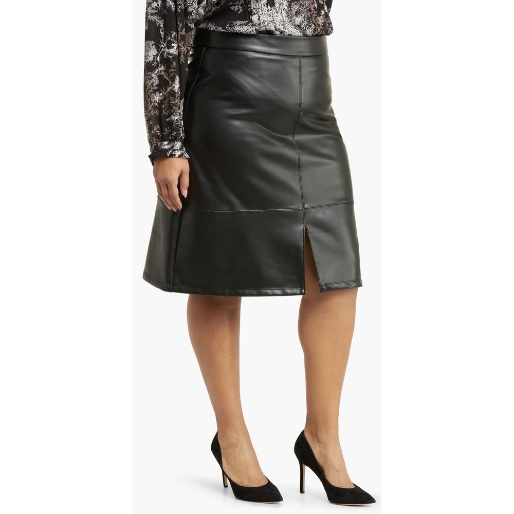 NYDJ Vegan Leather Skirt Womens 14 Black Sculpt-Her Lift Tuck Pencil MCFL8269